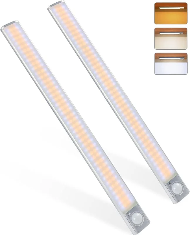 MERTTURM 160LED Skåpbelysning med Rörelsesensor, USB Uppladdningsbar Skåplampa, 3 Färger Justerbar Ljusstyrka, Trådlös Underskåpsbelysning för Kök, Garderob, Trappa, Låda, Hall (2 Pack) — Smart belysning
