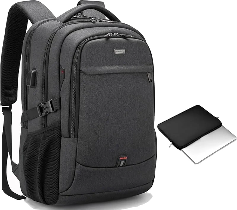 Ryggsäck för 17 tum för bärbar dator för resor vattentålig högskola bokväska för män, kvinnor laptopväska med USB-laddningsport och surfplatta fodral kompatibelt skyddsfodral, svart — Mobil och surfplatta