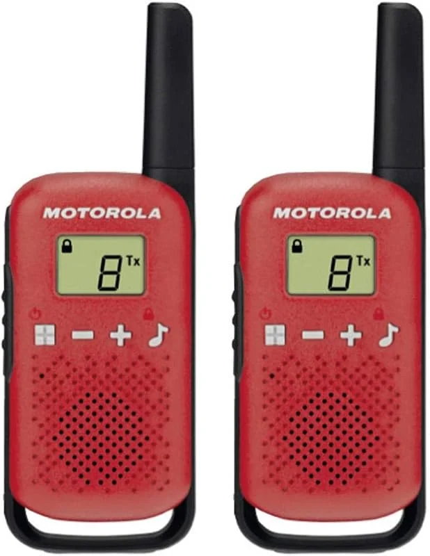 Motorola Solutions - T42 RED Walkie Talkie Talkabout PMR446, 16 kanaler, 4 km räckvidd, röd, 2 enheter, gruppsamtalsfunktion — Portabel digital och ljud