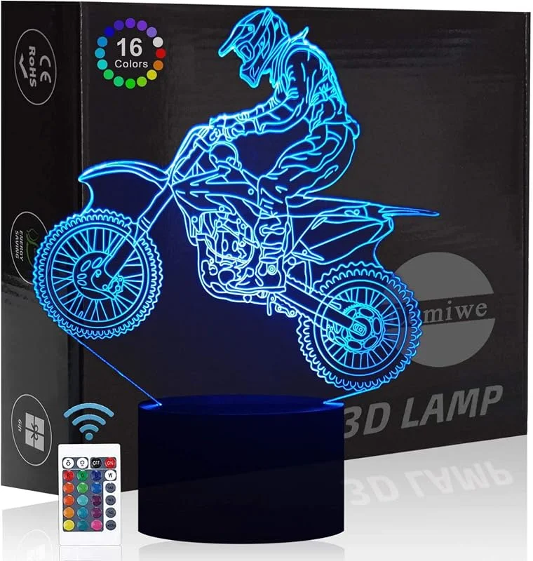 Motocross 3D-illusion, nattlampa, leksak, 16 färger som ändras smart touch och fjärrkontroll, heminredning LED sängbord, jul födelsedagspresent för pojkar vuxna vänner och familj — Smart belysning