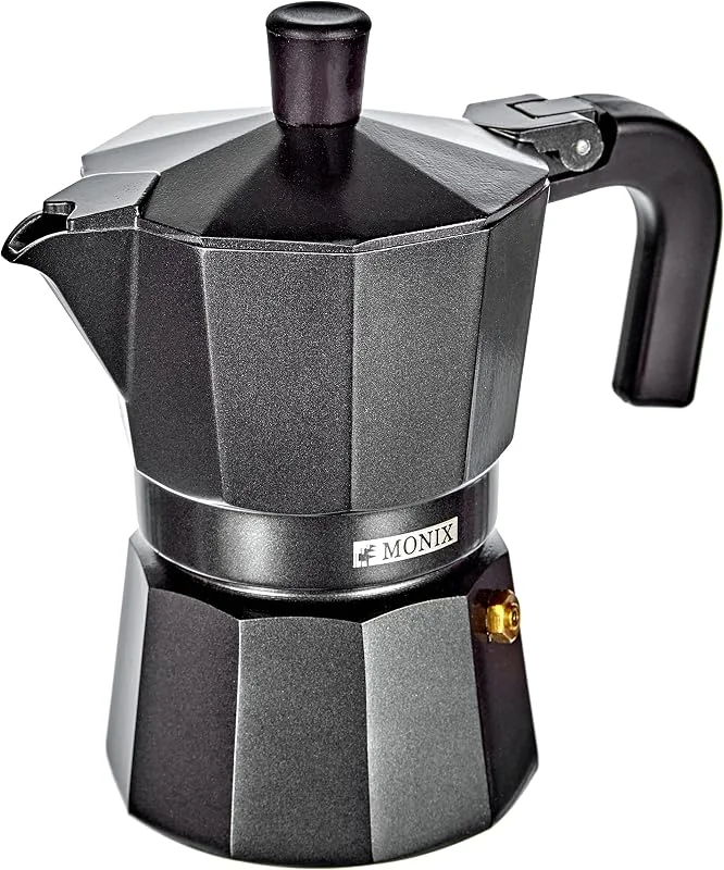 Monix Vitro Noir Aluminium non-stick 3 koppar kaffebryggare, svart, 15 cm — Kök & Hushåll