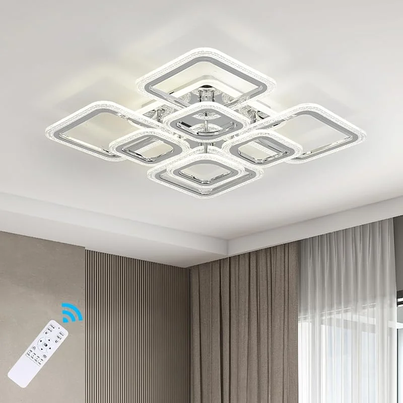Qcyuui Modern dimbar taklampa, infälld LED-taklampa, Nordic 8 rektanglar belysningsarmatur med fjärrkontroll för vardagsrum sovrum matrum kök, 100W, bubbla akryl — Smart belysning
