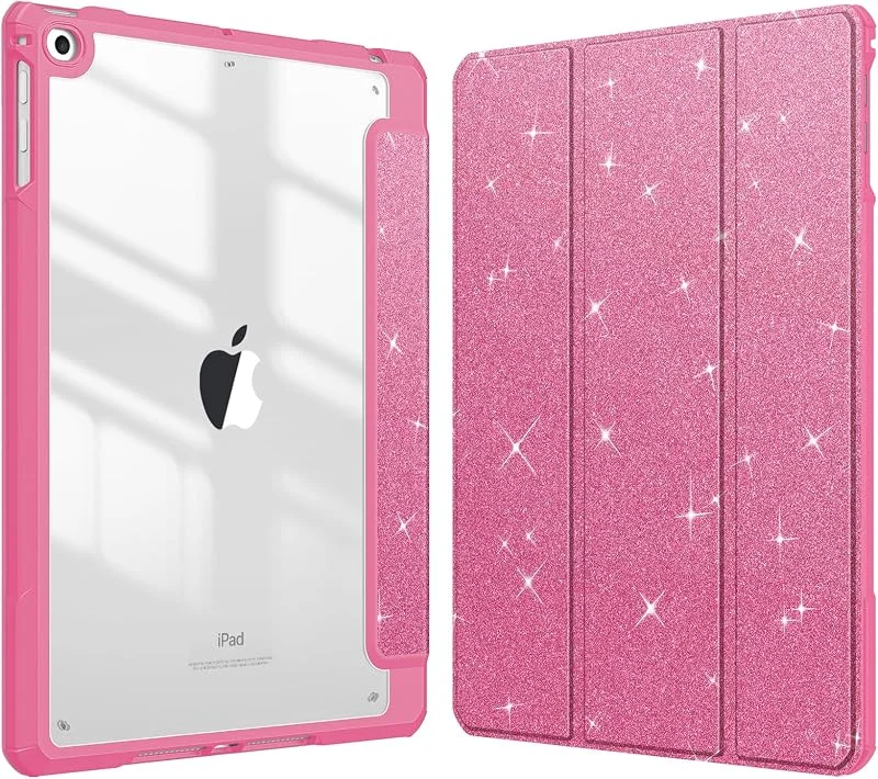 Fintie Hybridfodral för iPad 6:e, 5:e generationen (2018–2017) och iPad Air 2, Air 1 (2014–2013) – 25, 7 cm stöttåligt hårt skal genomskinligt fodral med pennhållare, glittrande rosa — Mobil och surfplatta