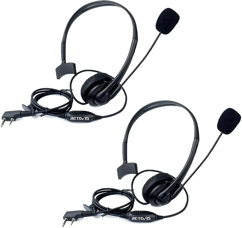 Retevis passiv brusreducerande headset, Walkie Talkie hörlurar med roterbar boom mikrofon ensidig walkie talkie hörlurar kompatibla med RT24 RT27 BAOFENG Radio för jakt (2 st) — Portabel digital och ljud