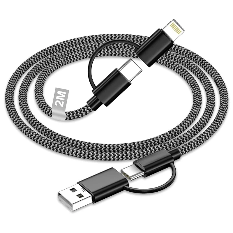 Multiladdningskabel 2M, 4-i-1-laddningskabel, flätad multiladdningskabel, 60W snabbladdning, USB-A, USB-C till Lightning-kabel, USB-A, USB-C till USB-C-kabel för iPhone, iPad och Android — Mobil och surfplatta