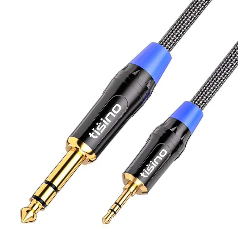 Tisino Mini Jack till Jack Stereo ljudkabel, nylonfläta 3, 5 mm till 6, 35 mm TRS stereouttagskabel sammankoppling patch blysladd för gitarr, bärbar dator, högtalare, förstärkare – 1 m — Hörlurar och ljud