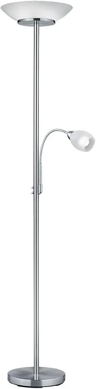 Reality Leuchten Golvlampa Gerry R40063107, metall nickel matt, glas, vit, exkl. 2 x E27 & 1 x E14 — Smart belysning
