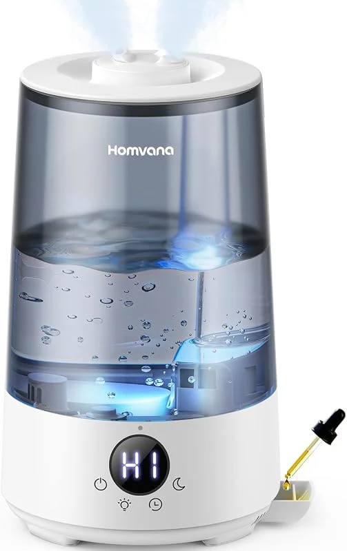 Homvana Luftfuktare för sovrum, 3.6L, cool mist, luftfuktare, aromdiffusor för babyrum, barnrum, 34 timmars drift, tyst drift, bildiffuser, luftfuktare med nattlampa — Hushållselektronik