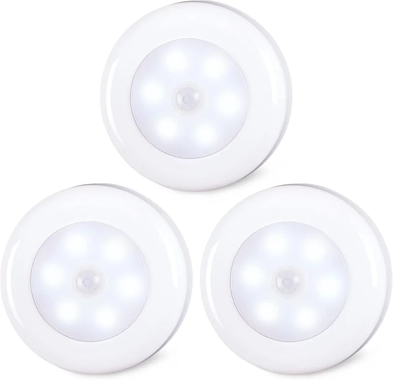STAR-SPANGLED 3-pack 7 cm rörelsesensor lampor inomhus AAA batteridriven, klistra på LED puck lampa för trappor, under skåp, garderob, cool vit — Smarta hem