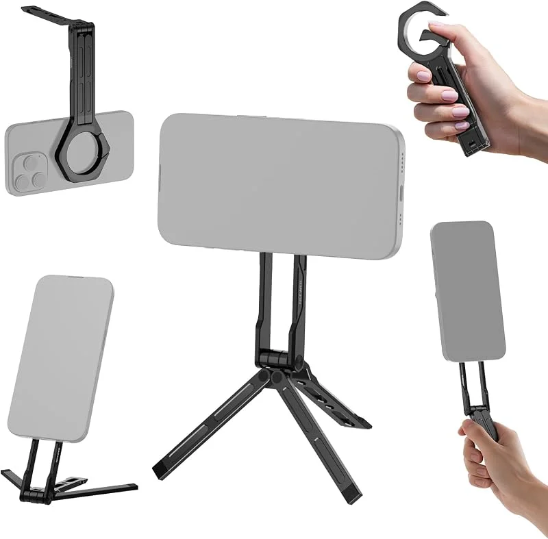 NEEWER Magnetisk mobiltelefonhållare, lätt metall bärbar mobil skrivbord tripod fäste selfie stick grip karbinstil snabbutlösning, kompatibel med MagSafe iPhone för videoinspelning, DS027 — Mobil och surfplatta
