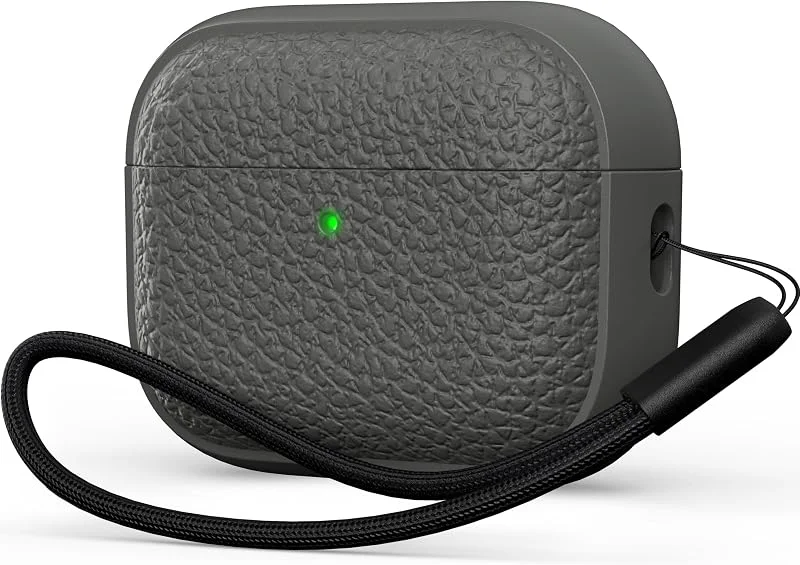 R-fun för AirPods Pro 3 fodral 2025, mjuk TPU (läderliknande design) droppskydd skydd för män och kvinnor med snodd och rengöringssats, kompatibel med Apple AirPods Pro 3:e generationen, grå — Mobil och surfplatta