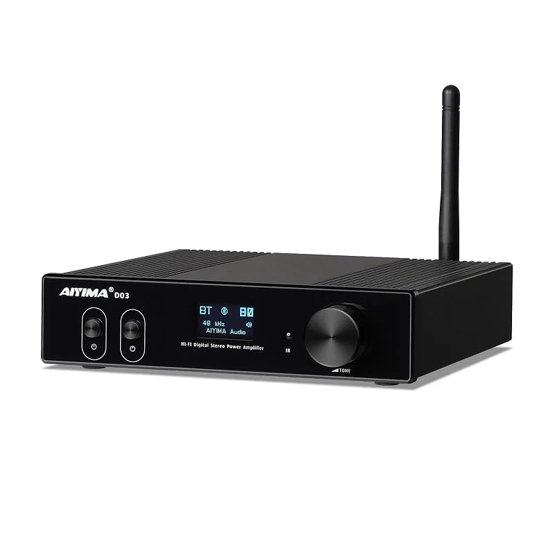 AIYIMA D03 Bluetooth 5.2 150W X 2 Stereo Hifi 2.1 CH Digital Sound Amplificador 24bit, 192KHz Klass D Power Amplifier USB DAC Coaxial Optical OLED APTX Support Subwoofer — Hörlurar och ljud