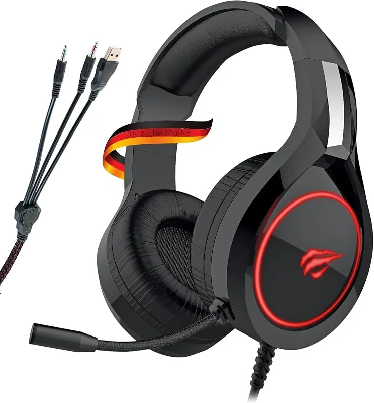 SCHWAIGER -GH50- Gaming Headset, over-ear gaminghörlurar, med LED-ljus och mikrofon, trådbundet headset, 2, 2 m, stängda öronkuddar, svart — Hörlurar och ljud