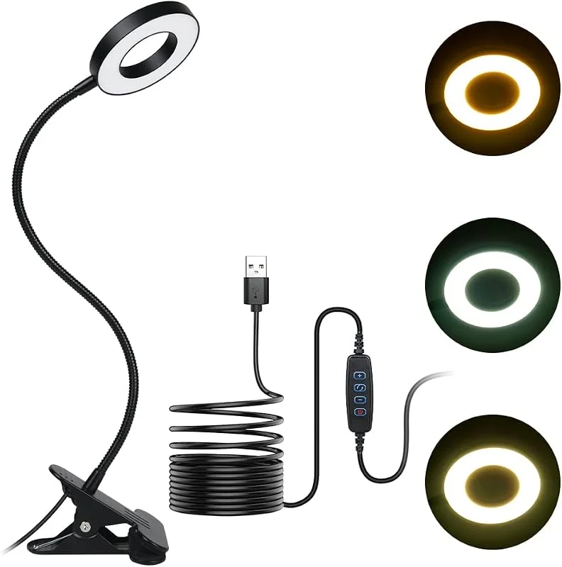 URAQT Clip Skrivbordslampa, USB Läslampa med 12 Ljusstyrka, Flexibel Svanhals Sänglampa med 3 Belysningslägen, Bokljus som kan justera vinkeln godtyckligt, Lämplig för Studier, Sovrum, Kontor — Hushållselektronik