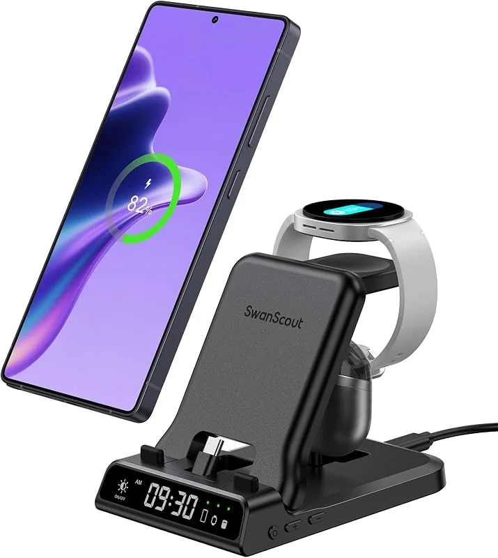 3 i 1 25W USBC Snabb Laddningsstation Samsung Z Fold 8 Ultra, Flip 8, S26, A56 — Mobil och surfplatta