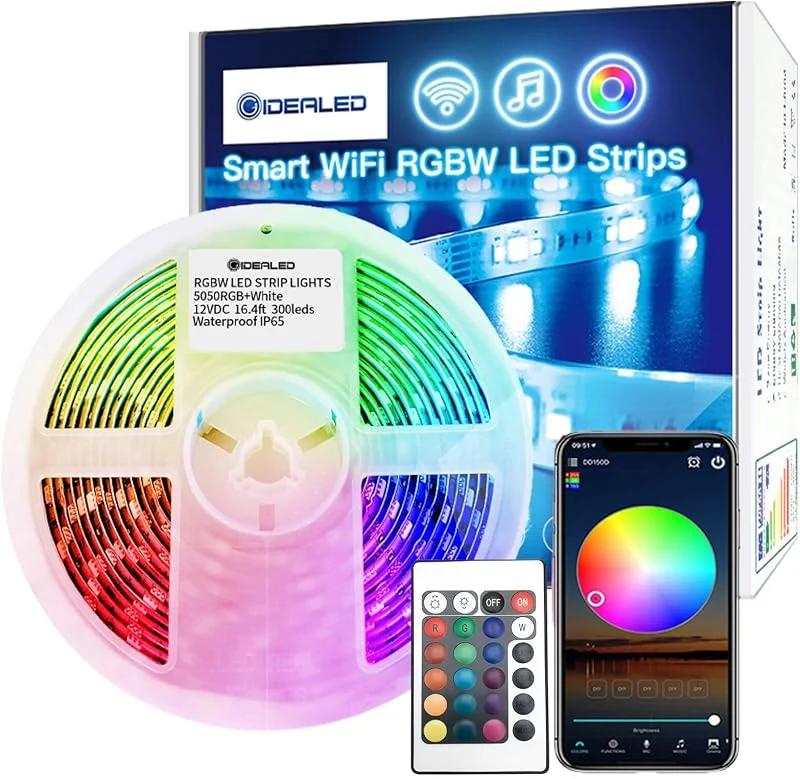 RGBW WiFi LED-remsa 5 m dimbar kit kompatibel med Alexa, Google Assistant, smart app, röststyrning RGB varm vit Alexa LightStrip färgväxling musik synk för sovrum party Ambiance Lighting — Smart belysning