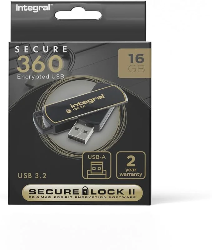 Integral 16 GB Secure360 256-bitars programvara krypterad 3.0 USB-minne – fungerande och krypterad dubbelpartition, intelligent skydd mot lösenordsattacker och 360 graders roterande hölje — Datortillbehör