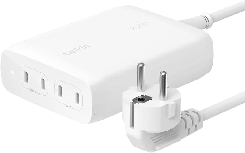 Belkin BoostCharge Pro 4-portars USB-C GaN-väggladdare, 200 W laddare med USB-C PD 3.1 Fast Charge + 1, 5 m kabel for MacBook Pro, iPhone 15-serien, iPad Pro, Galaxy S24, Google Pixel, m.fl. — Mobil och surfplatta