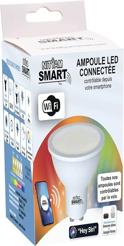 NITYAM SMART LED-lampa 4.7 W, 400 lumen GU10 sockel, belysningsfärg i flera färger (RGB) + vitbyte (CCT) - 100° ljusvinkel — Smart belysning