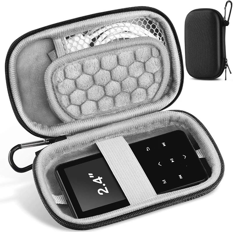 AGPTEK Litet och kompakt skyddande förvaringsfodral för Mp3-spelare och hörlurar, svart för 2, 4 tum MP3 — Portabel digital och ljud