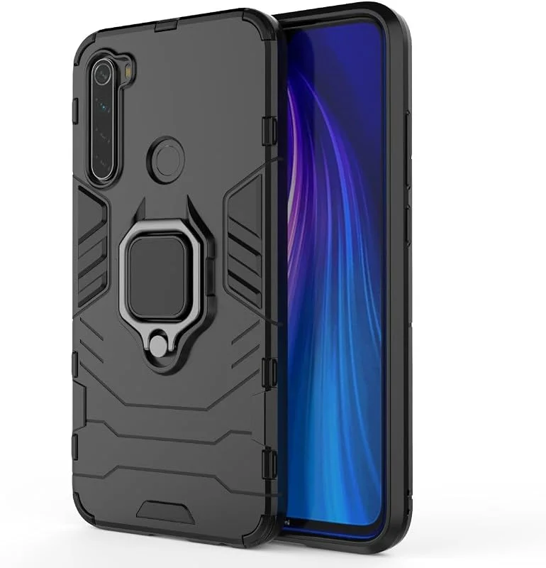 Fodral för Xiaomi Redmi Note 8, Redmi Note 8 2021 Skal Stötskydd Hårdskalmodell med 360º Ring Ringsteun Stötsäker Kickstand Bumper Case Armor Shockproof Cover (Svart) — Mobil och surfplatta