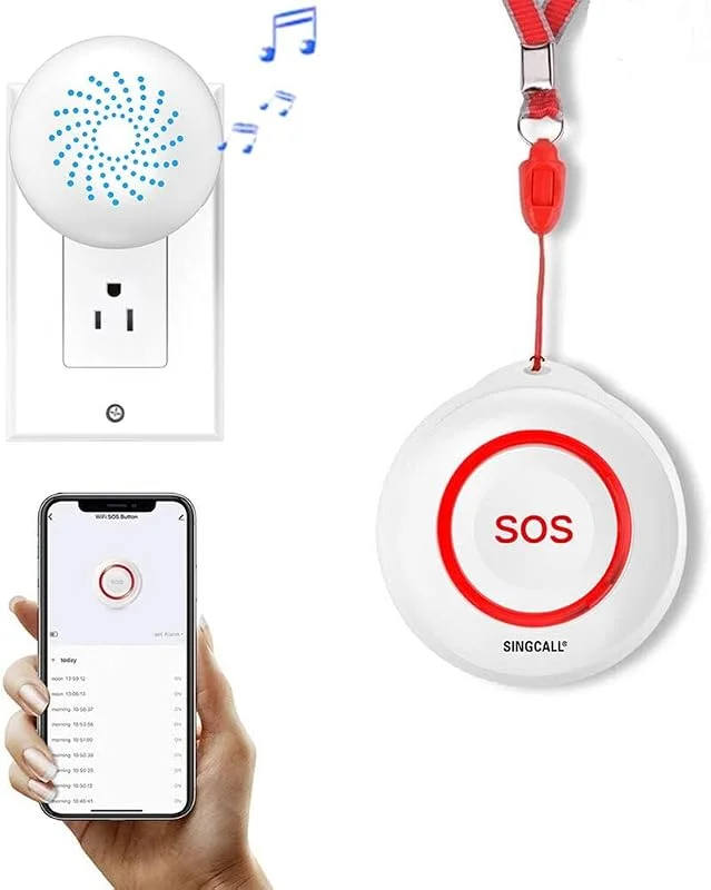 SINGCALL Tuya Wifi Smart Trådlösa Anropssystem Personligt Varningssystem för Äldre Patienter i Hemmet Inaktiverat 1 Vattenbeständig SOS Nödknapp 1 Plug-in-mottagare — Smarta hem