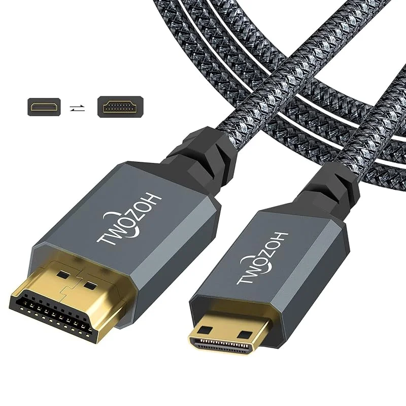 Twozoh Mini HDMI till HDMI-kabel 1M, hög hastighet full HDMI till Mini HDMI-kabel flätad sladd stöder 4K, 60Hz 1080p — Laddning och kablar