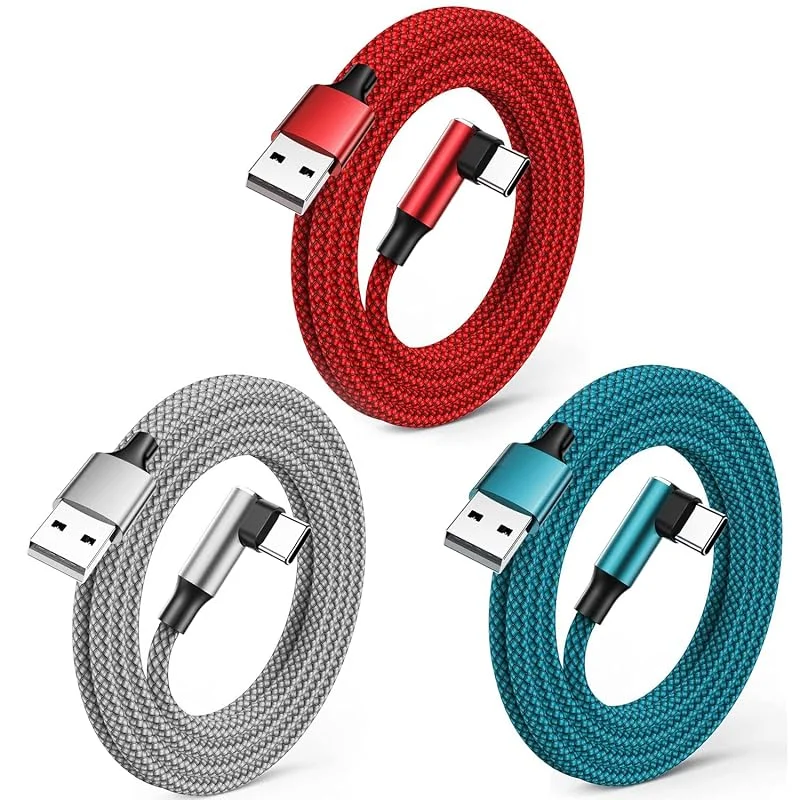 USB C-kabel för snabbladdning, 3-pack 1 m + 1, 8 m + 3 m, USB C-kabel, snabbladdning, flätad nylon, hållbar, rätvinklig, laddare för Samsung Galaxy s21, s20, s10, s9, s8, Huawei P30, P20, Sony, LG, Xiaomi — Mobil och surfplatta