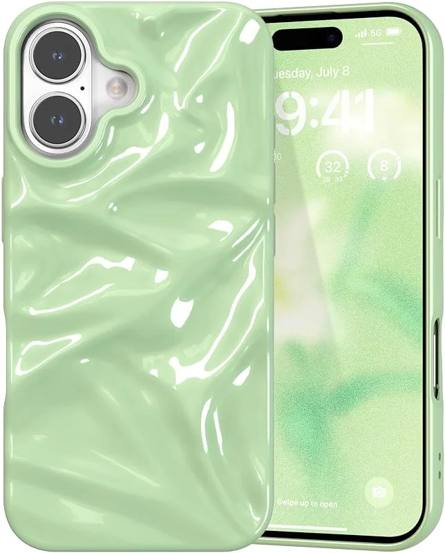 ZCDAYE Glansigt vattenkrusningsfodral för iPhone 16, gräddgrön — Mobil och surfplatta