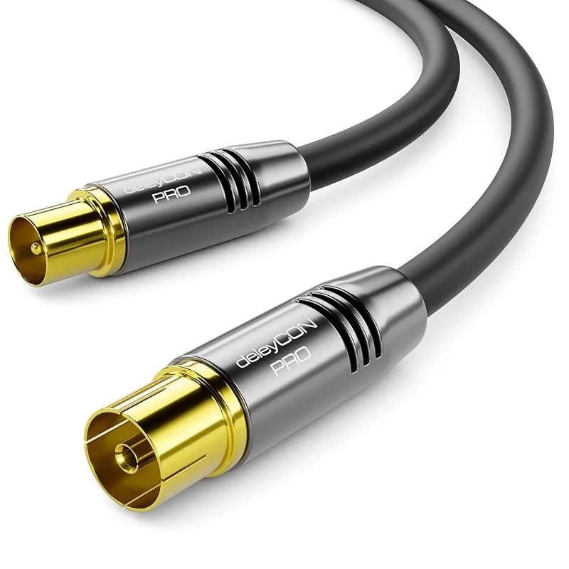 deleyCON 2m 4K TV Antennkabel Koaxialkabel TV-Kabel HDTV FULL HD - IEC-Kontakt till IEC-Uttag - Metallkontakter - Analog Digital - Svart — TV och streaming