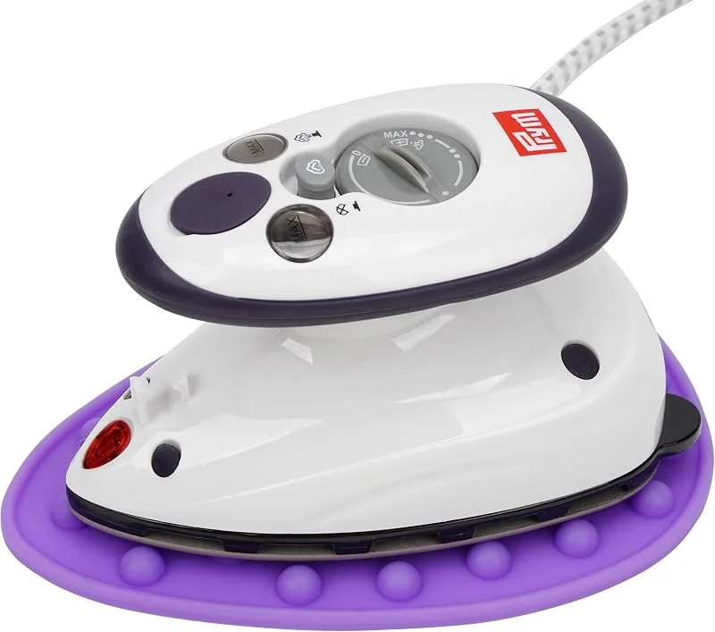 Prym mini ångstrykjärn med SEMPLIX silikonhylla (lila) i set, litet lätt ångstrykjärn för resor och hem — Hushållselektronik