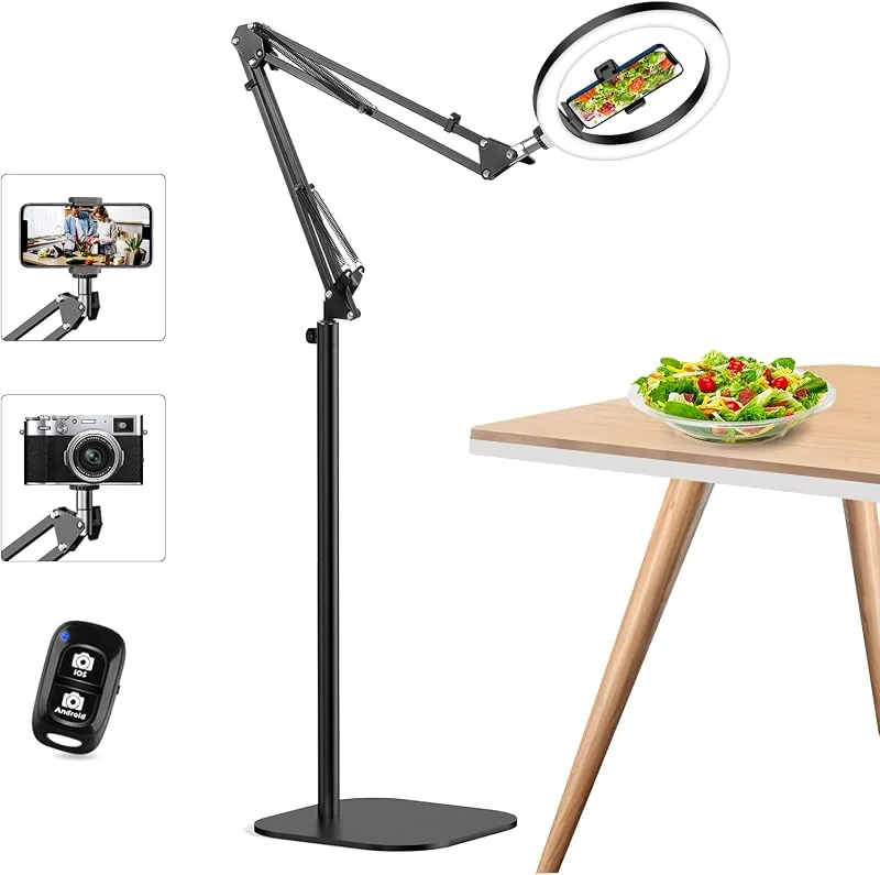 Nyaste ringlampan med stativ och telefonhållare, 25, 4 cm overhead ringlampa för telefonmontering – golvstående hög 178 cm, 70 tum, telefonstativ för filmning av videoinspelning fotografi makeup selfie — Mobil och surfplatta