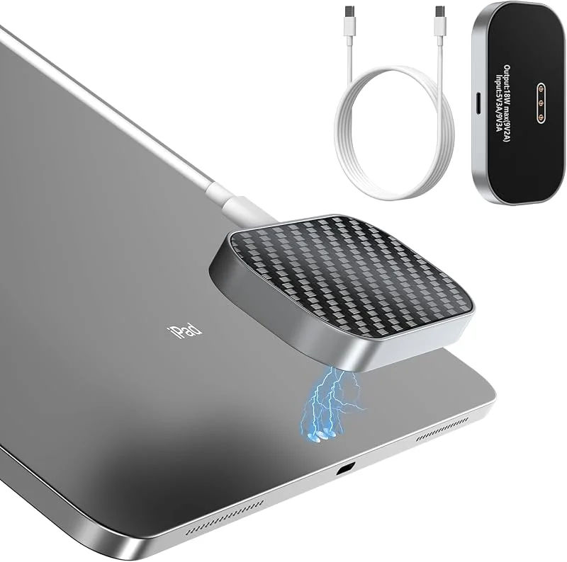 Magnetisk trådlös laddare för iPad Pro 11 (1:a, 2:a, 3:e, 4:e) och iPad Air 11 (M2, M3) och iPad Air 10, 9 (4:e, 5:e), 18 W snabbladdning Smart Connector legering trådlös laddplatta med USB-C-kabel — Mobil och surfplatta