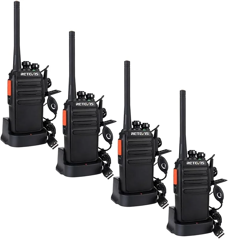 Retevis RT24 Walkie Talkies för vuxna, uppladdningsbar 2-vägsradio långdistans PMR446 licensfri 16 kanaler CTCSS, DCS, tvåvägsradio med öronsnäcka och USB-laddningsbas (svart, 2 par) — Portabel digital och ljud