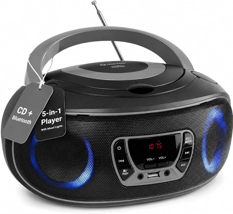 Denver Bärbar CD-Spelare med Bluetooth, USB och FM-Radio, Grå — Portabel digital och ljud