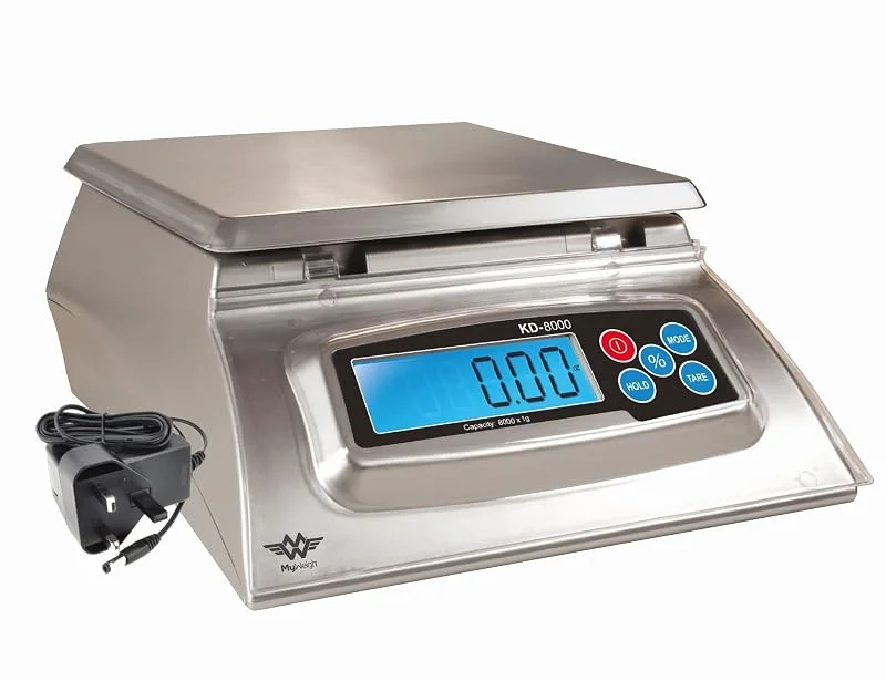 My Weigh KD8000 8 kg x 1 g köksvåg med bagare procentuell funktion och Storbritanniens nätadapter — Kök & Hushåll