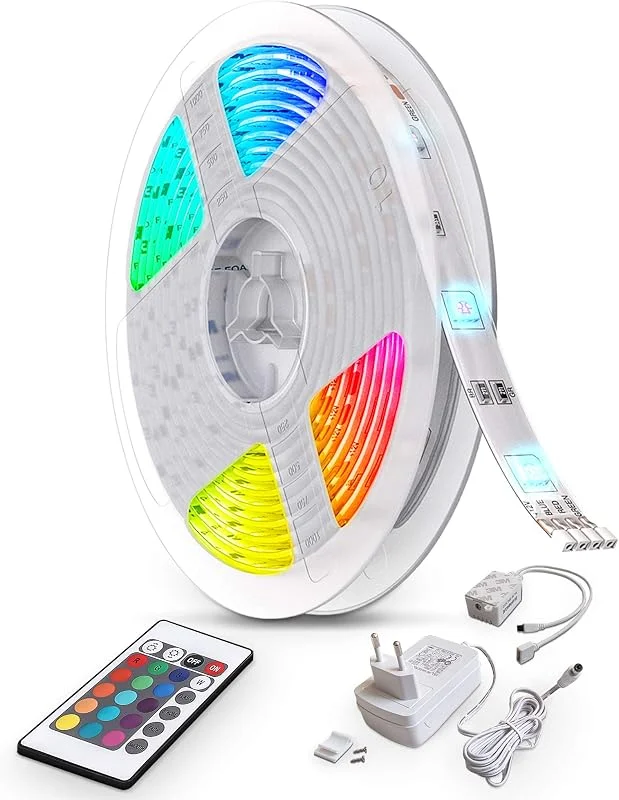 B.K.Licht LED strip med fjärrkontroll I LED-bar I 10m I vit I RGB I självhäftande — Smart belysning