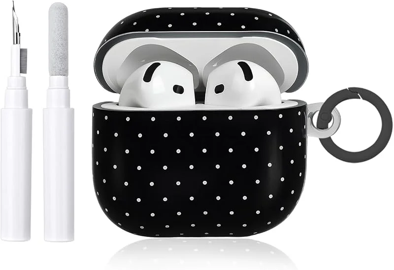 Reownest Kompatibel med AirPods Pro 3:e Generation Fodral med Rengöringssats, Söt Mode Polka prickigt Mönster Ästetisk Stripad Design, Stöttåligt Nyckelhållare Mjukt Fodral – Svart — Mobil och surfplatta