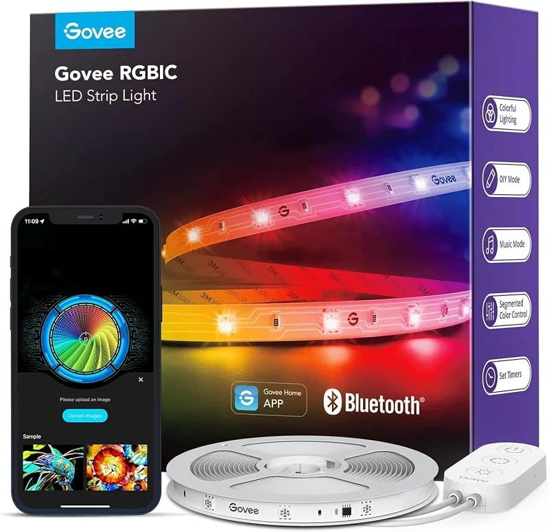 Govee RGBIC-LED-remsa, 5 m, Bluetooth-LED-slinga med segmentkontroll, musiksynkronisering och 64 scenlägen, kan styras via app, färgväxling, lämplig för hem, sovrum och gaming, 5 m — Smart belysning