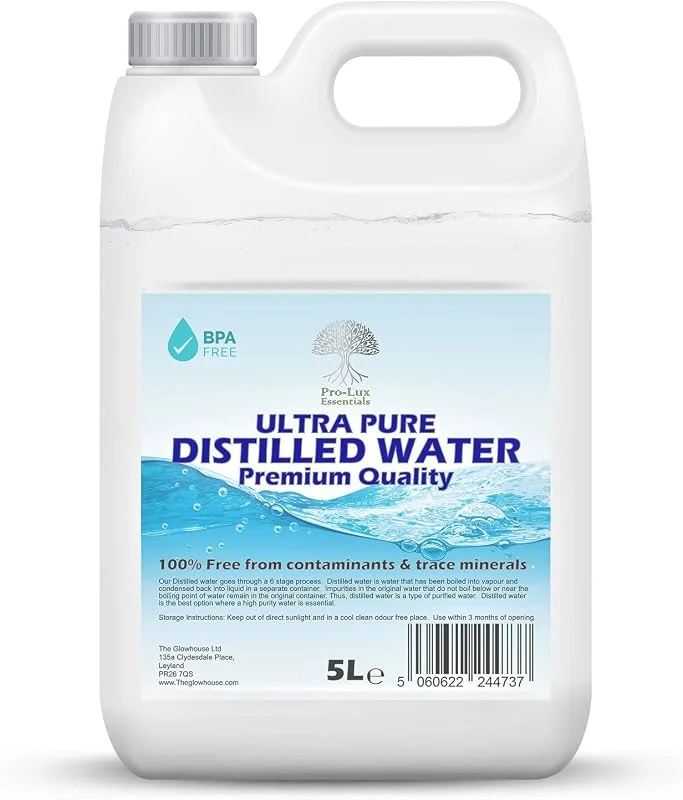 Destillerat vatten, 100 % ren premiumkvalitet, perfekt för CPap, strykjärn, luftfuktare, rengöring, motorer och mer, tillverkad i Storbritannien (5 liter) — Hushållselektronik