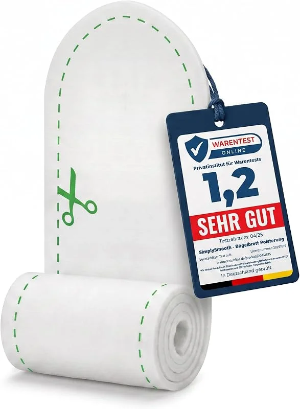 SimplySmooth Strykbrädan stoppning 150 x 55 cm extra tätt vadderad [700 gr, m²] – skärbart strykbrädeystem lämplig för ångstrykjärn – underlag för strykbrädeöverdrag i XXL — Hushållselektronik