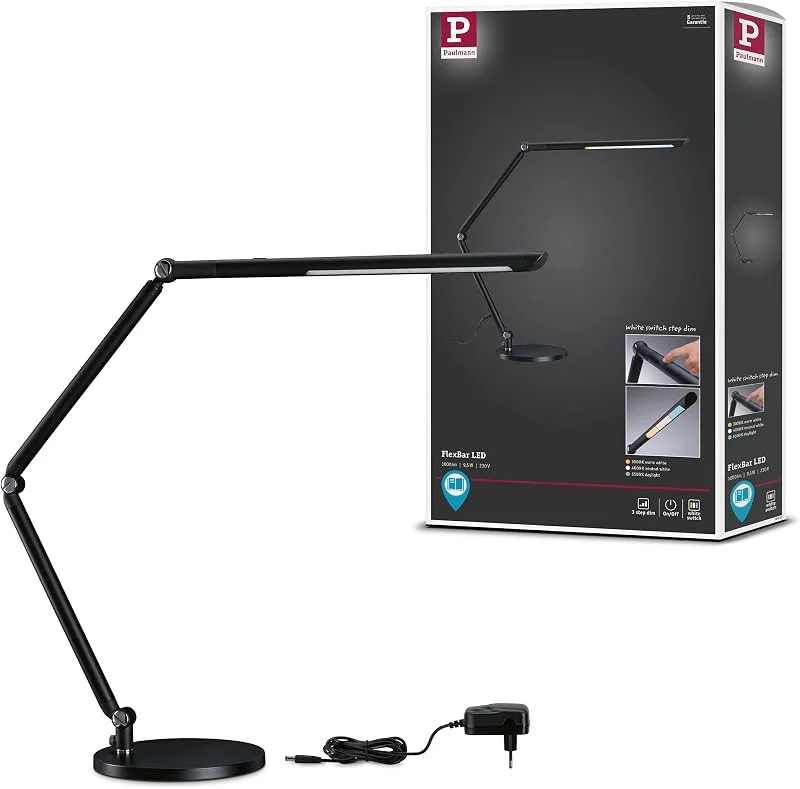 Paulmann 78912 LED Skrivbordslampa FlexBar Vit Strömbrytare Tunable Vit inkl. 1x10, 6 Watt dimbar Assistentlampor Svart Bordslampa 3000 K — Hushållselektronik