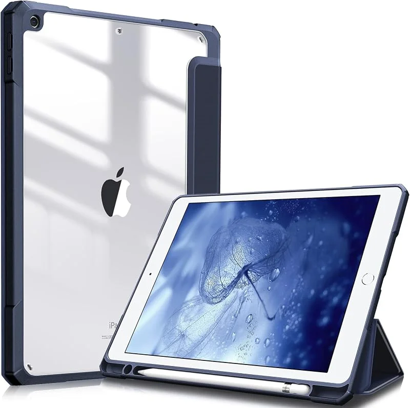 Fintie Hybridfodral för 10, 2 tum iPad nionde Generation 2021, 8. Gen 2020, 7. Gen 2019 med pennhållare – stötsäkert skyddsfodral med transparent hårt skal på baksidan, marinblå — Mobil och surfplatta