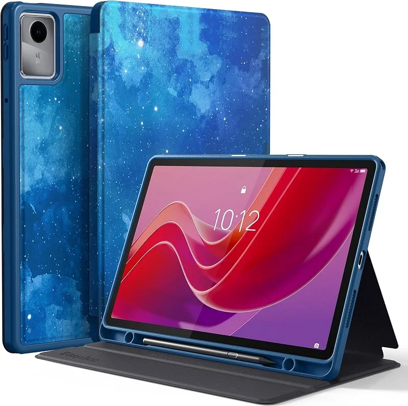 EasyAcc Fodral för Lenovo Tab M11 11" 2024 (TB330FU, TB330XU) med pennhållare, tunt foliostativ fodral, visualisering av flera vinklar, blå stjärna — Mobil och surfplatta