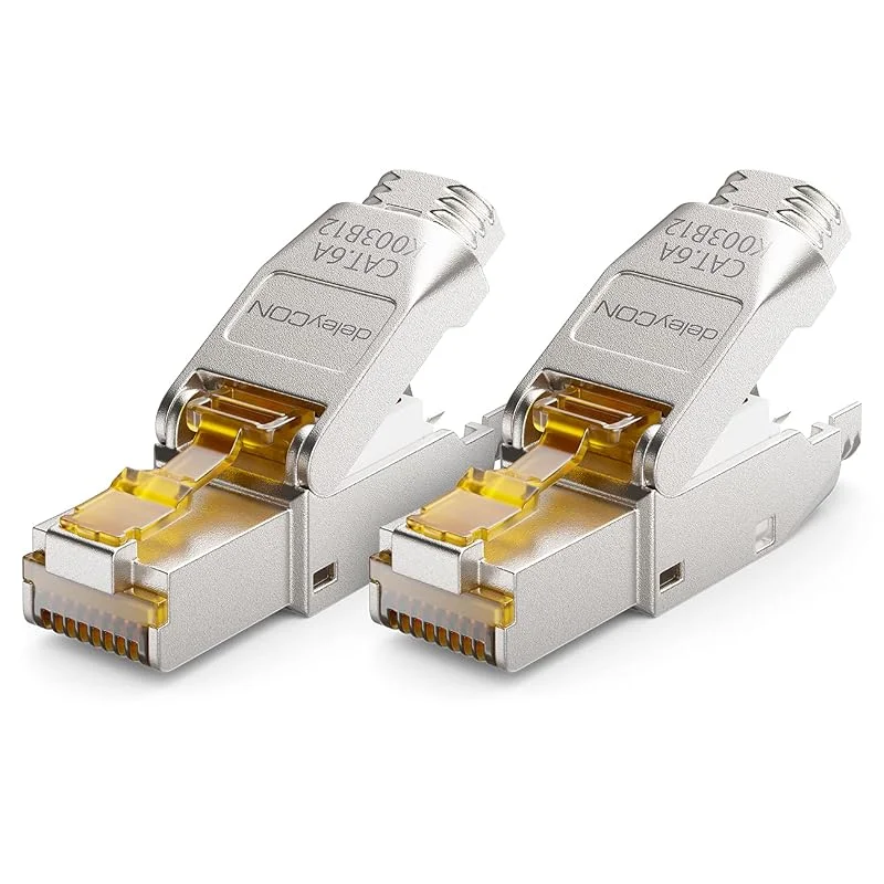 deleyCON 2x CAT 6a Nätverkskontakt RJ45 Verktygsfri Skärmad 10 Gbit, s Nätverk Kontakt för Styva Råkabel Installationskabel Kontakt RJ45 Ethernet LAN DSL Patchkabel — Laddning och kablar