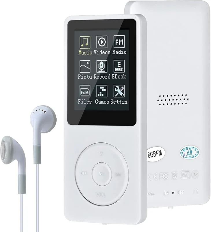 Lychee Digital Musikspelare, MP3, MP4-spelare, Uppgradera 8 GB Bärbar HiFi-förlust Musikspelare med Musik, Video, Röstinspelning, FM-radio, E-bokläsare, Stöder upp till 64 GB (Vit) — Portabel digital och ljud