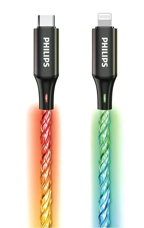 Philips DLC5130L, 01 iPhone laddningskabel RGB 1 m, 27 W snabbladdande Lightning-kabel, 480 Mbps synkronisering, flätad trasselfri sladd för iPhone, iPad, MFi-kompatibel — Mobil och surfplatta