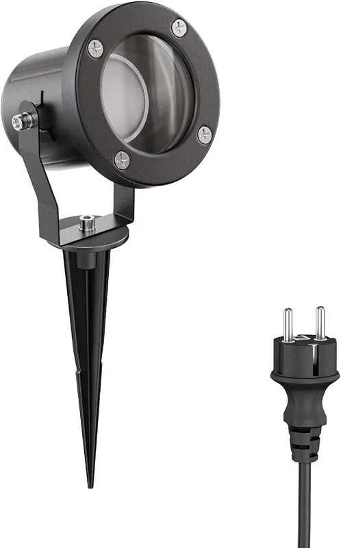 ledscom.de LED-strålkastare för trädgården MIBU svart med jordspik för utomhusbruk, rostfritt stål, inkl. GU10-lampa 4.888W 450lm 100° vit — Smart belysning