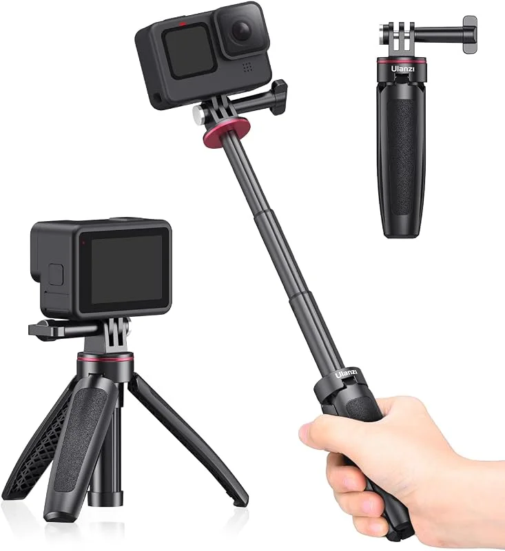 Utdragbar selfiepinne för Gopro, bärbar Vlog Selife Stick stativ för Gopro Hero 8, 7, 6, 5 svart, Gopro Max DJI Osmo Action Insta 360 actionkamera tillbehörskit — Mobil och surfplatta