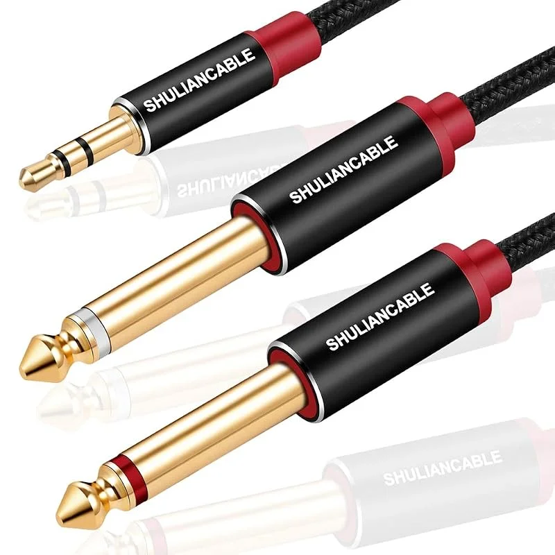 SHULIANCABLE Ljudkabel jack 3, 5 mm till dubbel 6, 35 mm, mono, stereo aux in för anslutning av smartphone, surfplatta, förstärkare etc. (1 M) — Hörlurar och ljud
